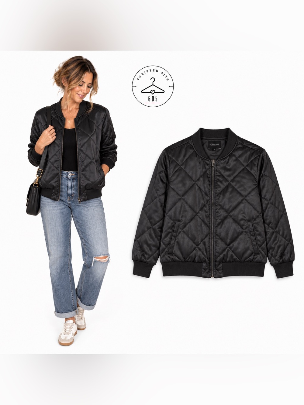 Liverpool Quilted Bomber Jacket - Black